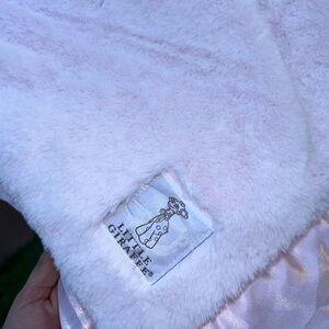 Little Giraffe Light Pink faux fur with Satin trim Blanket.